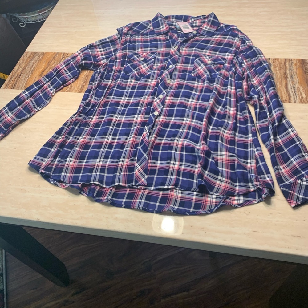 Pink Blue and White Striped Shirt